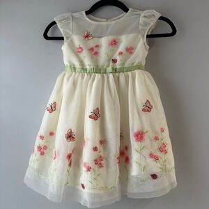 Jona Michelle Party Dress Girls 4T Cream Butterfly Floral Excellent Easter